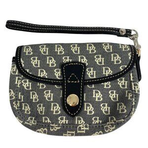 Dooney Bourke Black/Ivory Leather Trim Pouch Bag Wristlet Duck Logo EUC